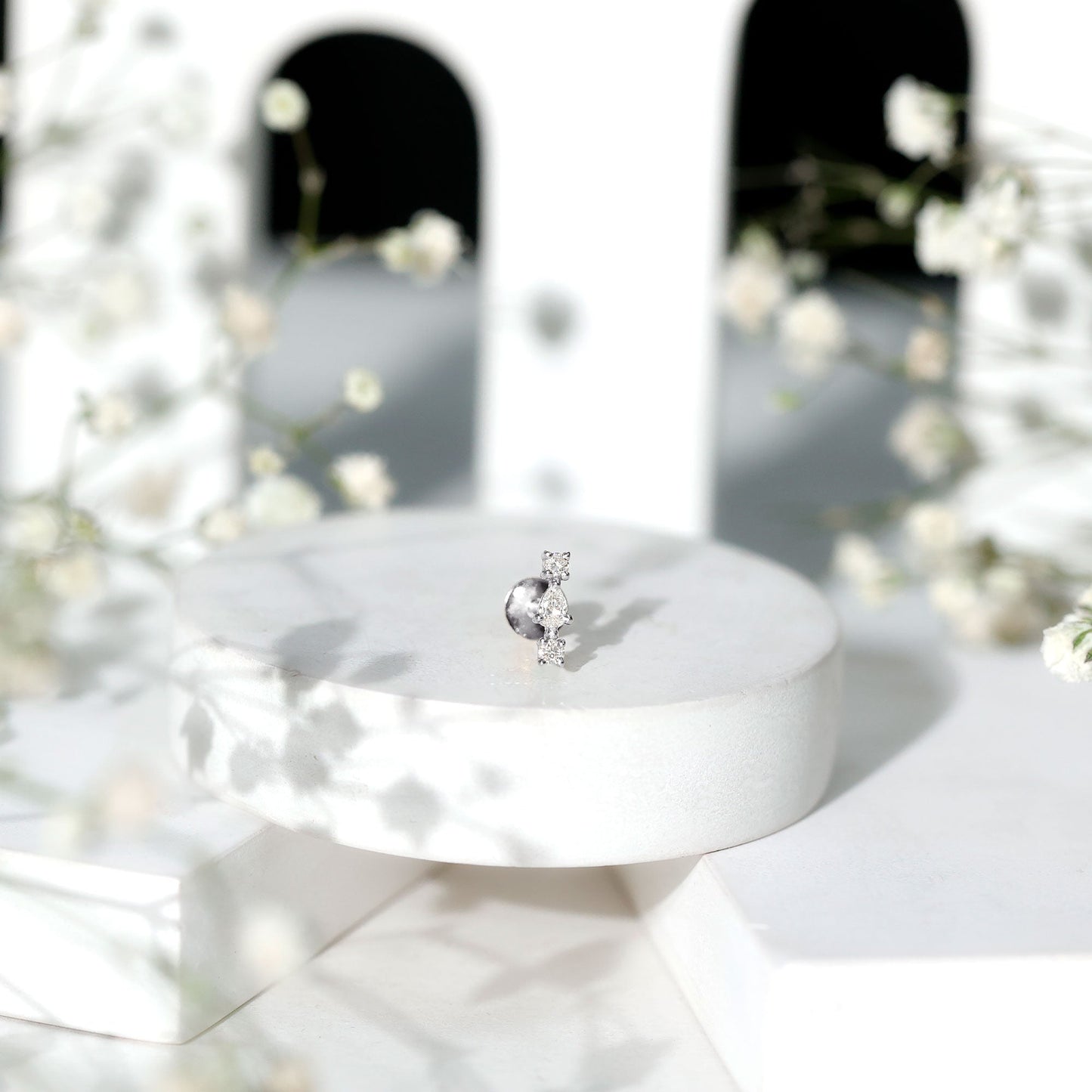 Natural Three Diamond Cartilage Earring with Flat Back