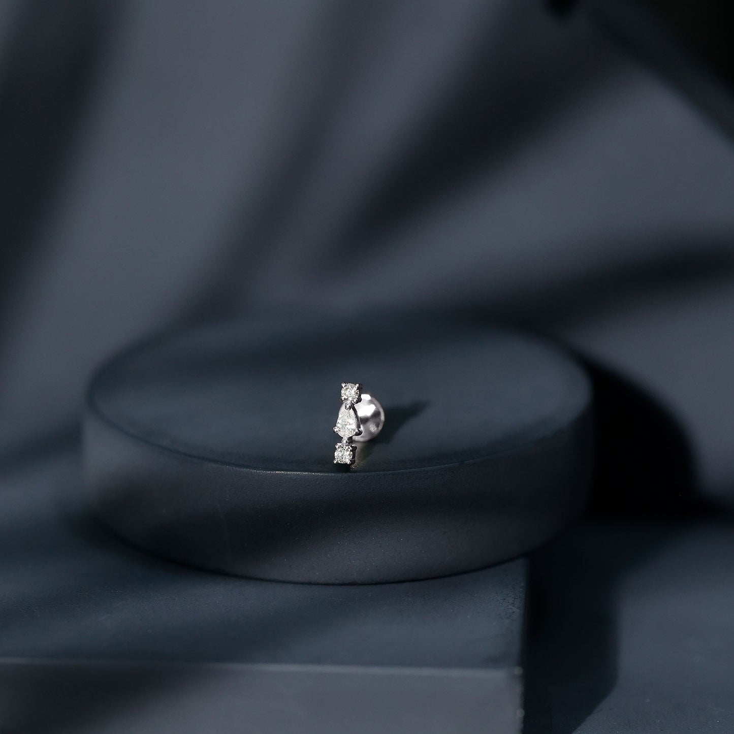 Natural Three Diamond Cartilage Earring with Flat Back