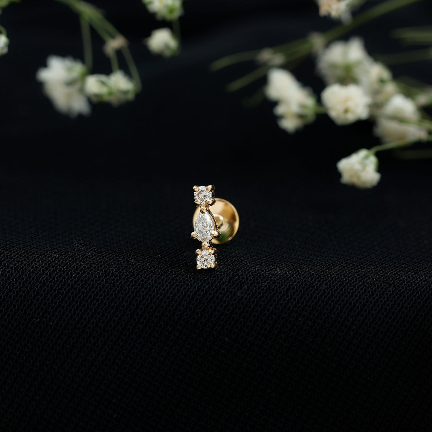 Natural Three Diamond Cartilage Earring with Flat Back