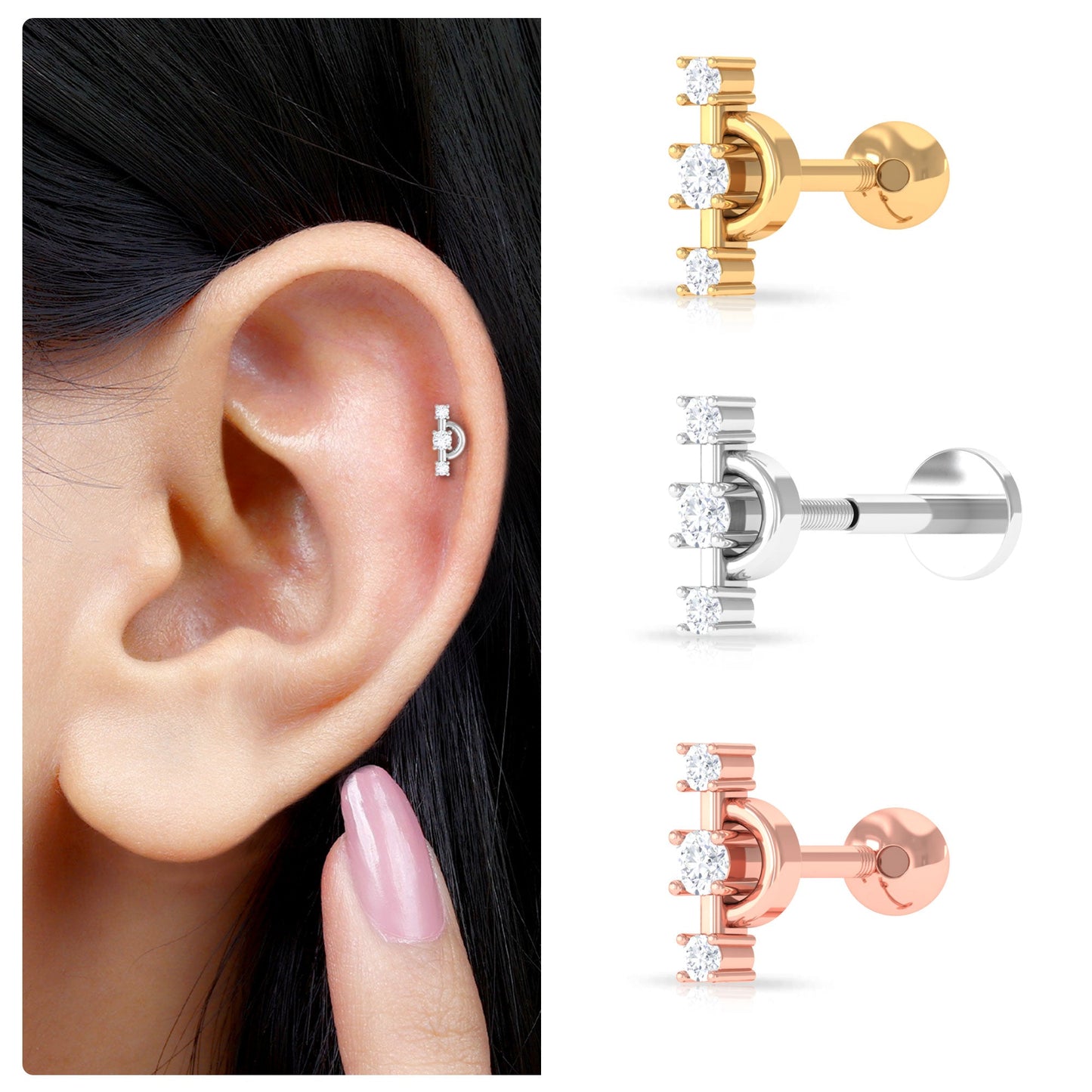 Natural Diamond Unique Tragus Earring with Certificate