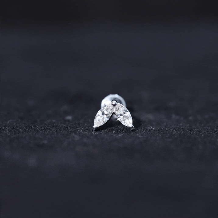 Marquise Cut Moissanite Two Stone Leaf Helix Earring