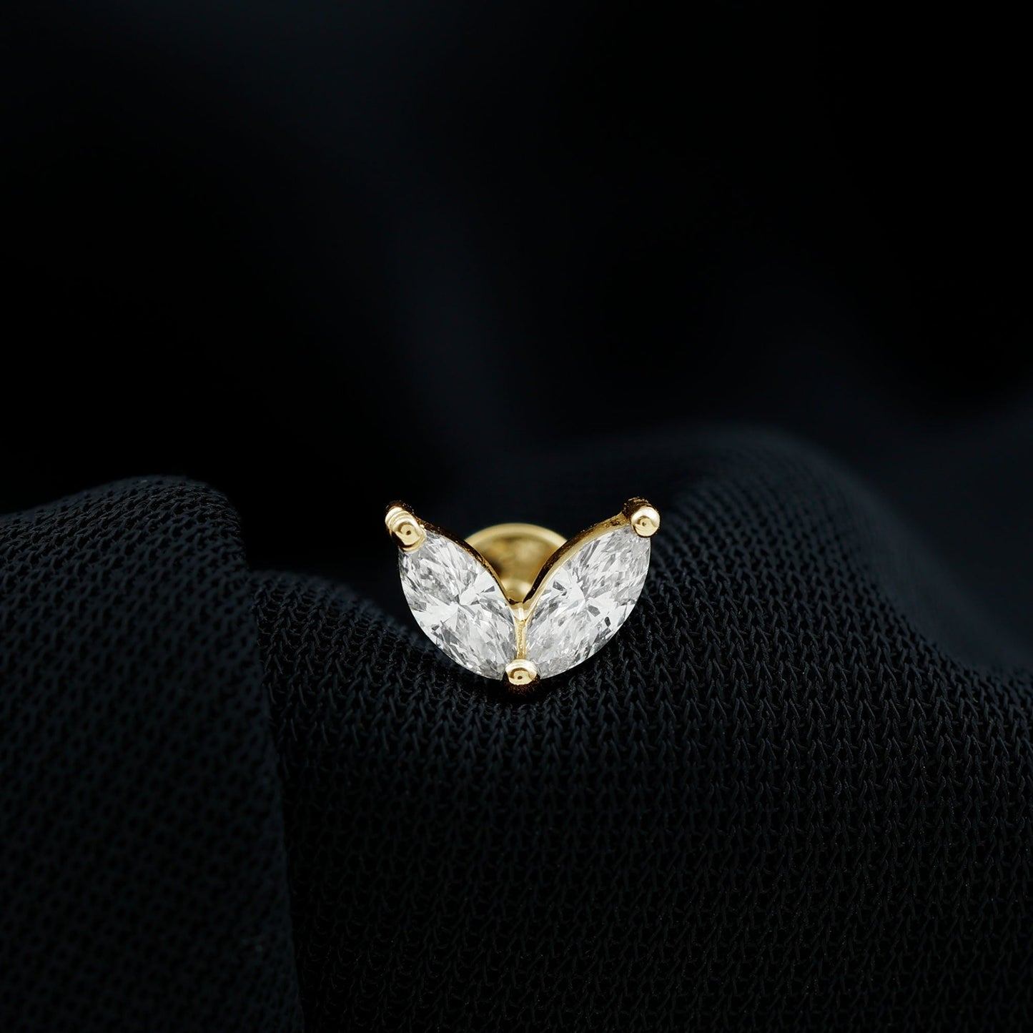 Marquise Cut Moissanite Two Stone Leaf Helix Earring