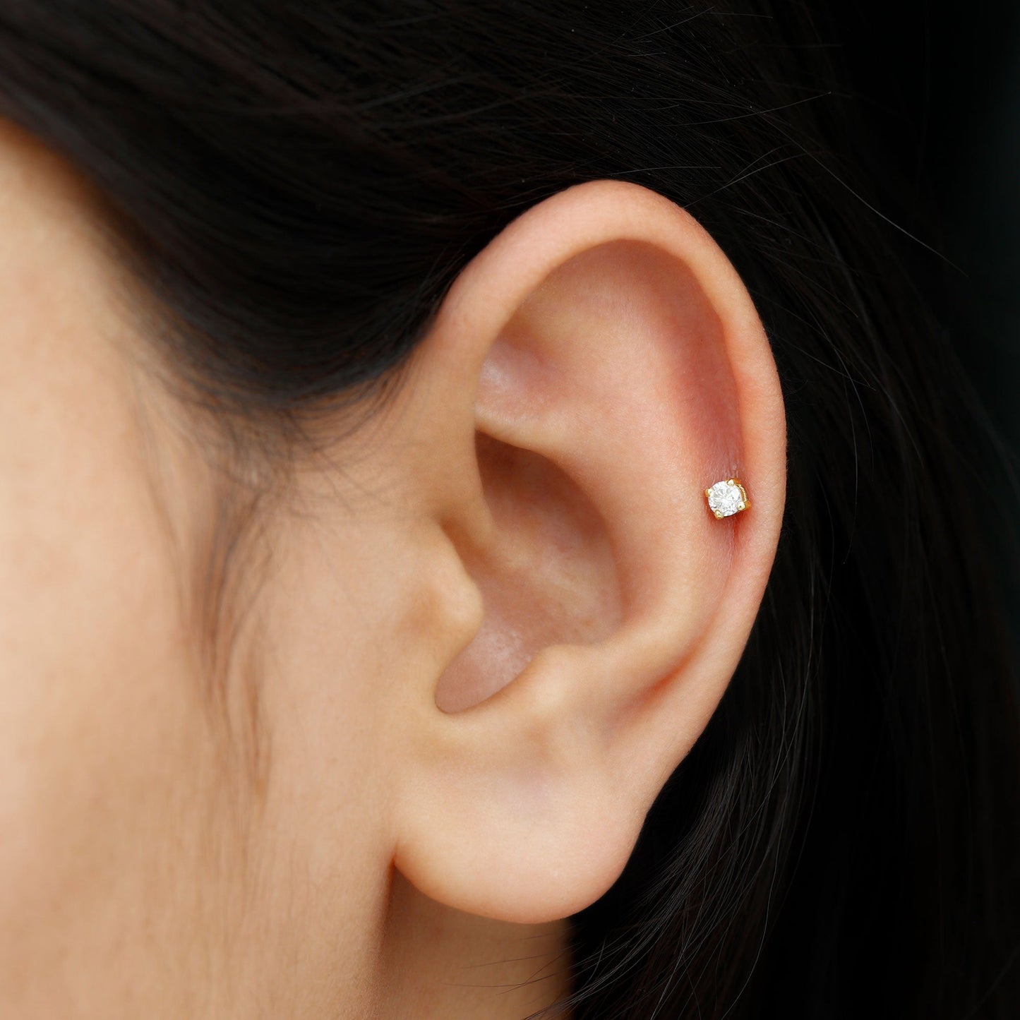 Tiny Round Moissanite Conch Earring with Flat Back