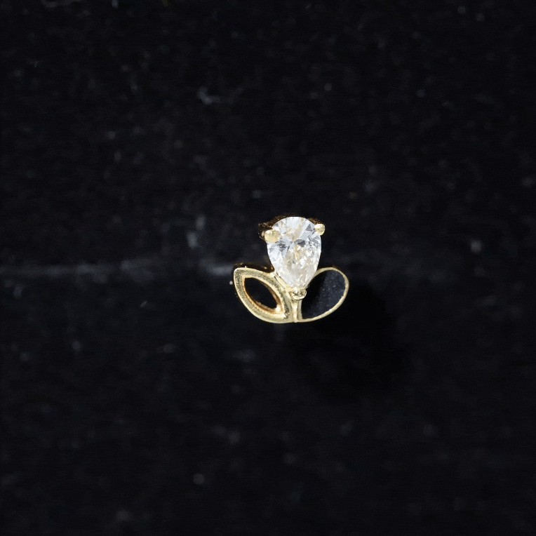 Pear Cut Moissanite Cartilage Earring with Black Enamel