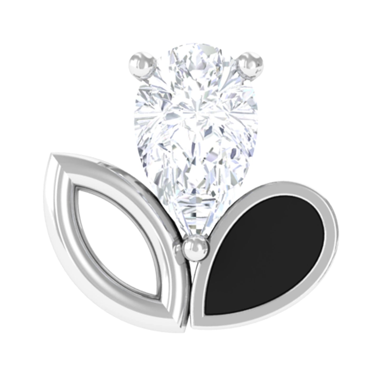 Pear Cut Moissanite Cartilage Earring with Black Enamel