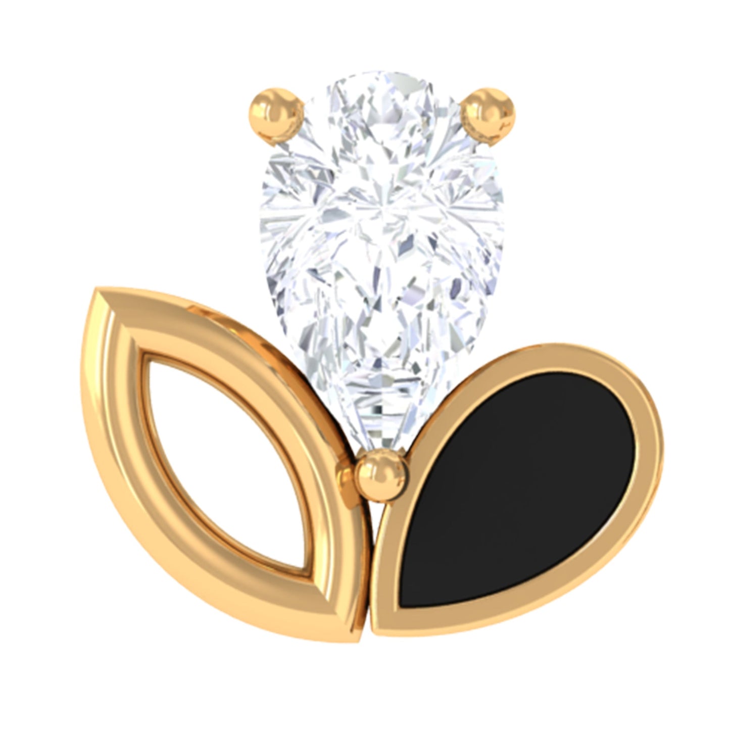 Pear Cut Moissanite Cartilage Earring with Black Enamel