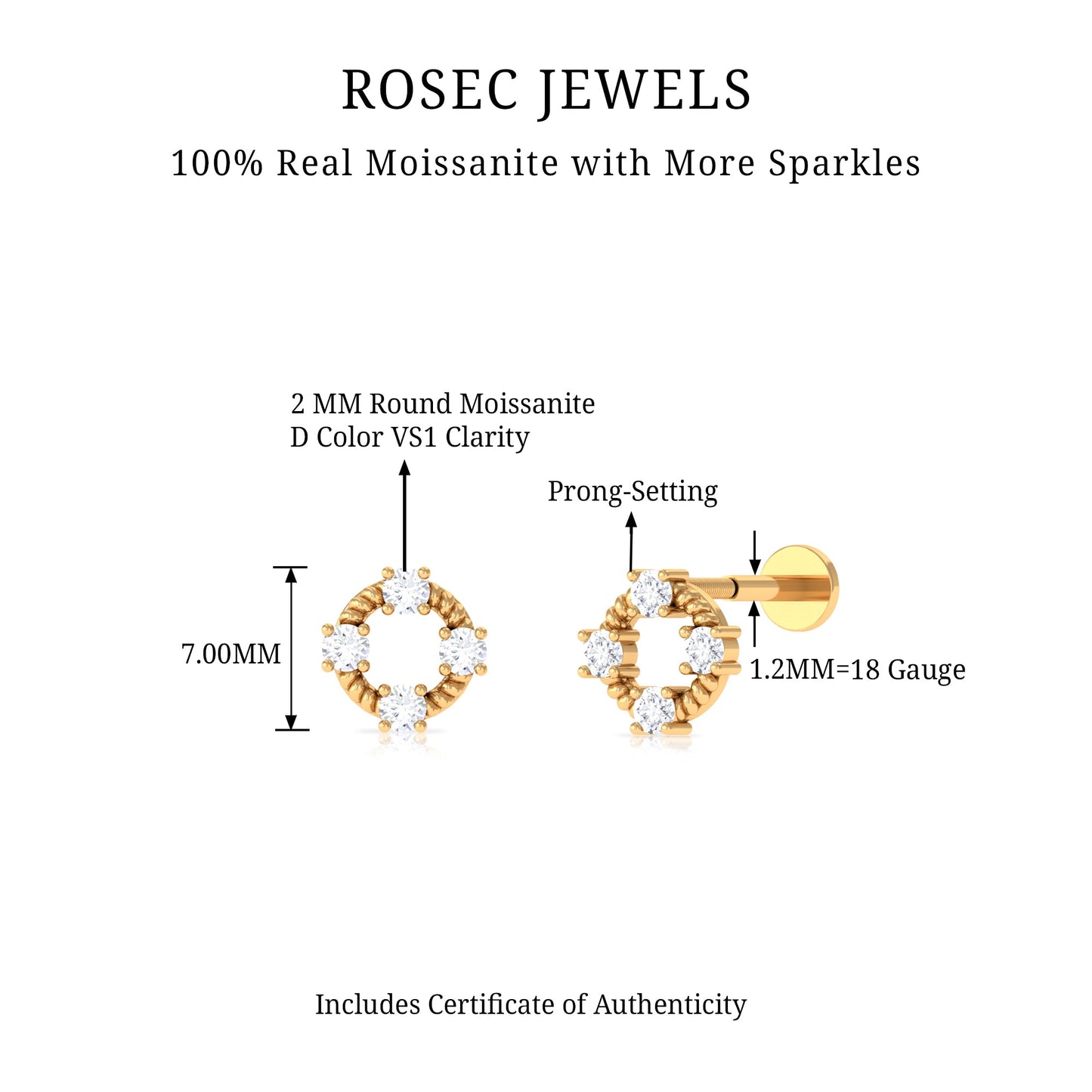 Certified Moissanite Circle Helix Earring with Twisted Rope