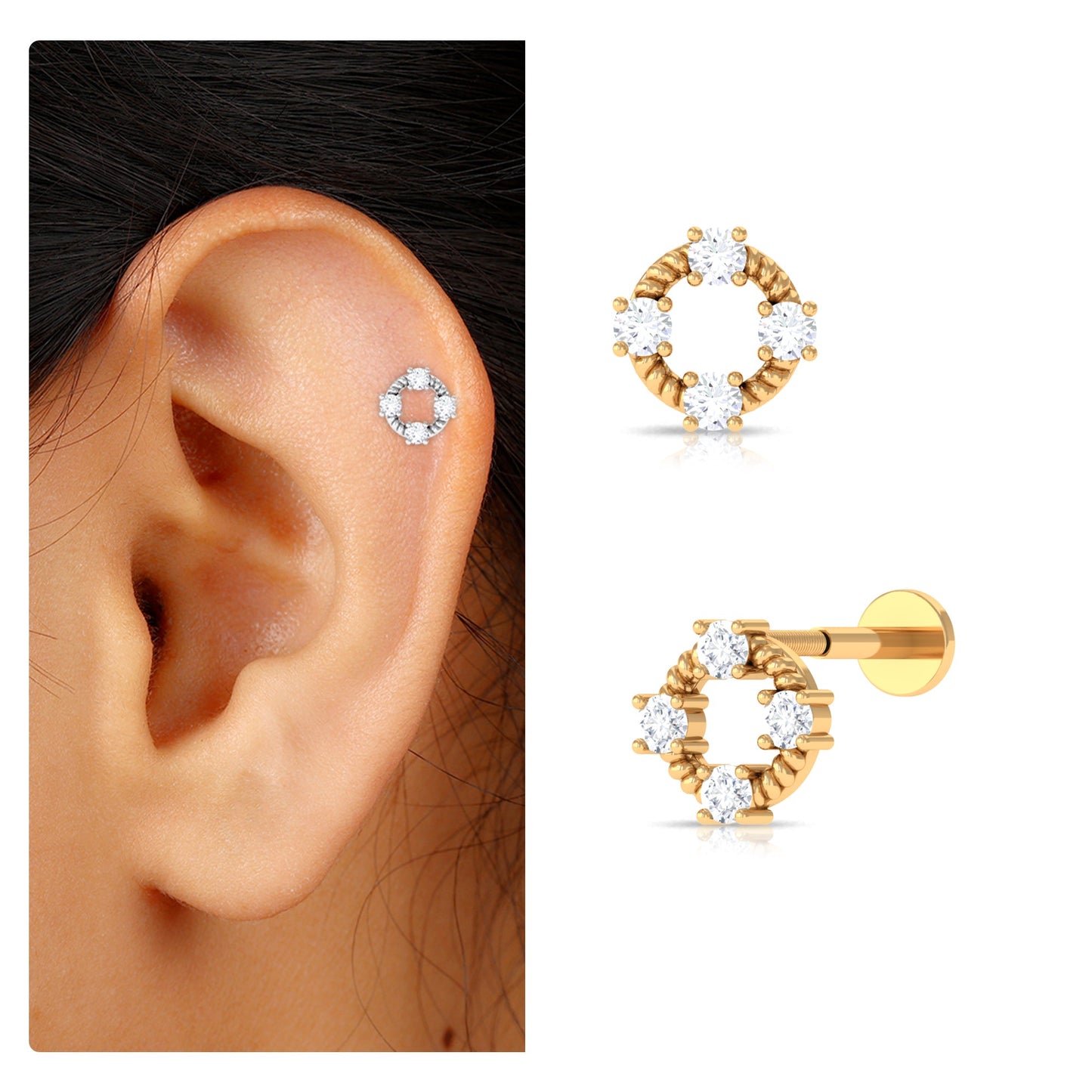 Certified Moissanite Circle Helix Earring with Twisted Rope