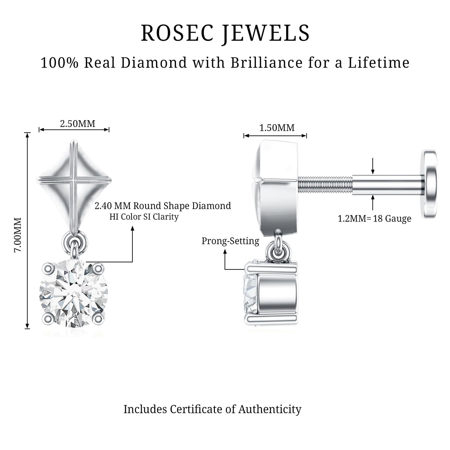 Diamond Dangling Earring for Helix Piercing