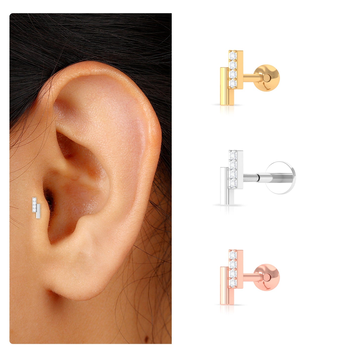 Minimalist Diamond Bar Tragus Earring