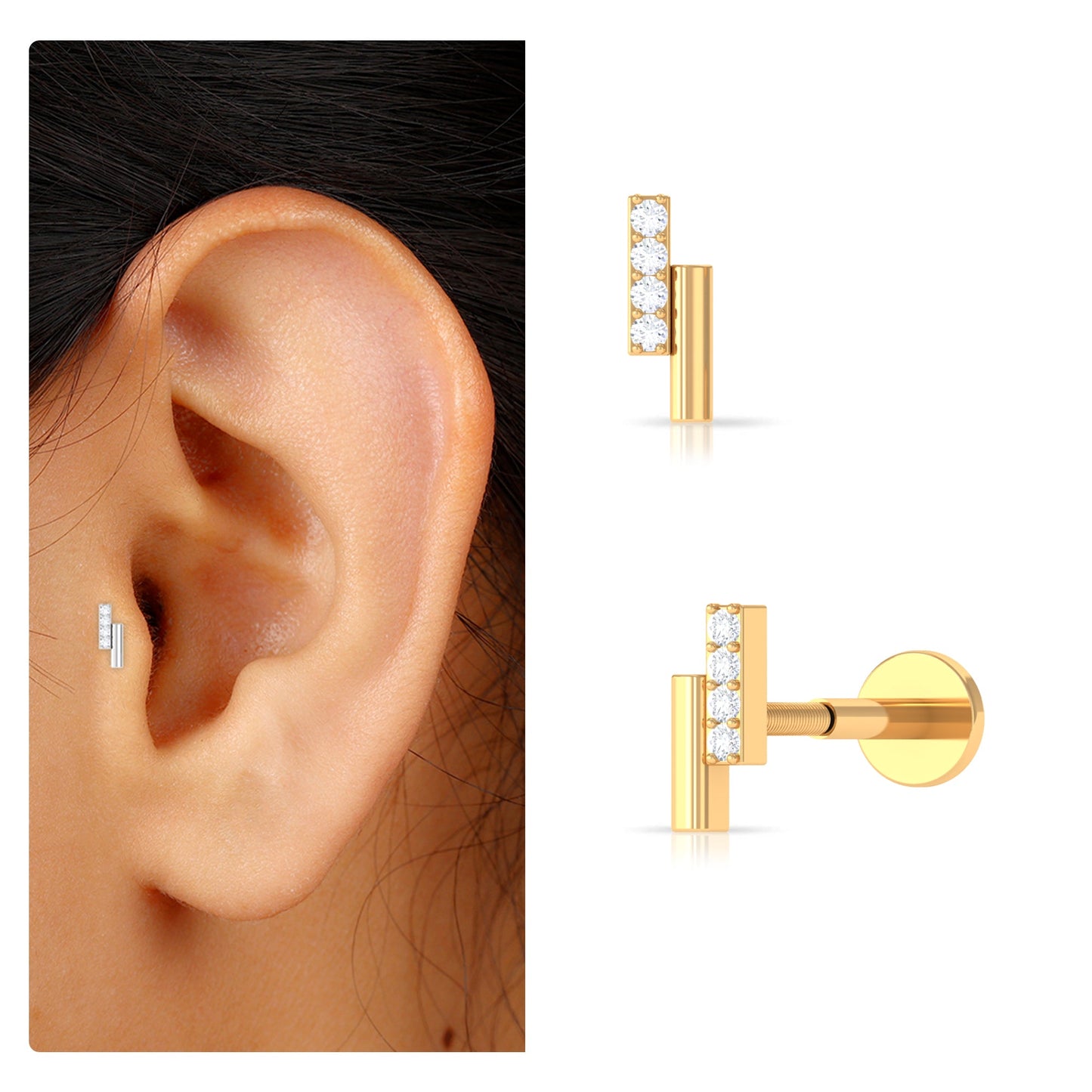 Minimalist Diamond Bar Tragus Earring