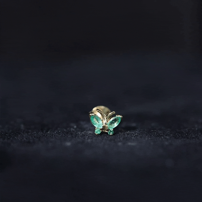 Natural Emerald Butterfly Earring for Cartilage Piercing