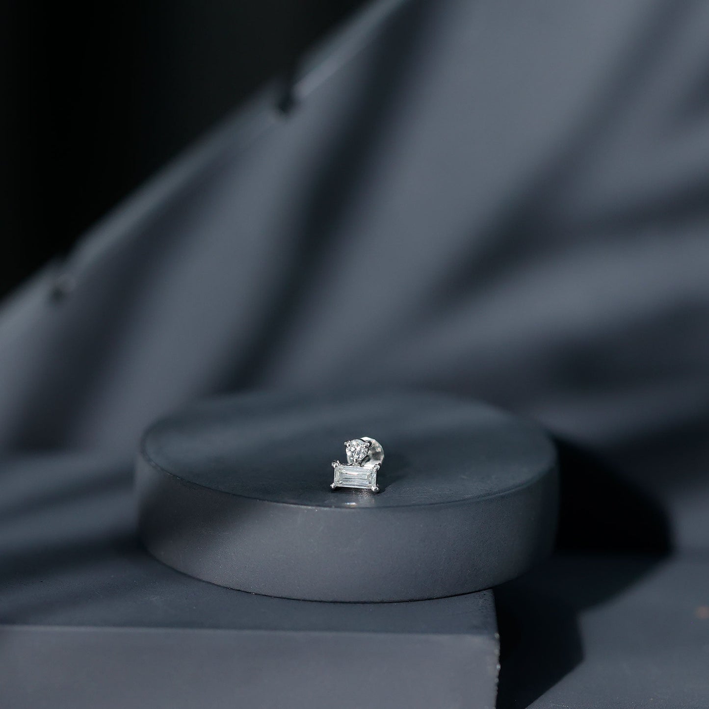 Baguette and Round Cut Moissanite Tragus Earring
