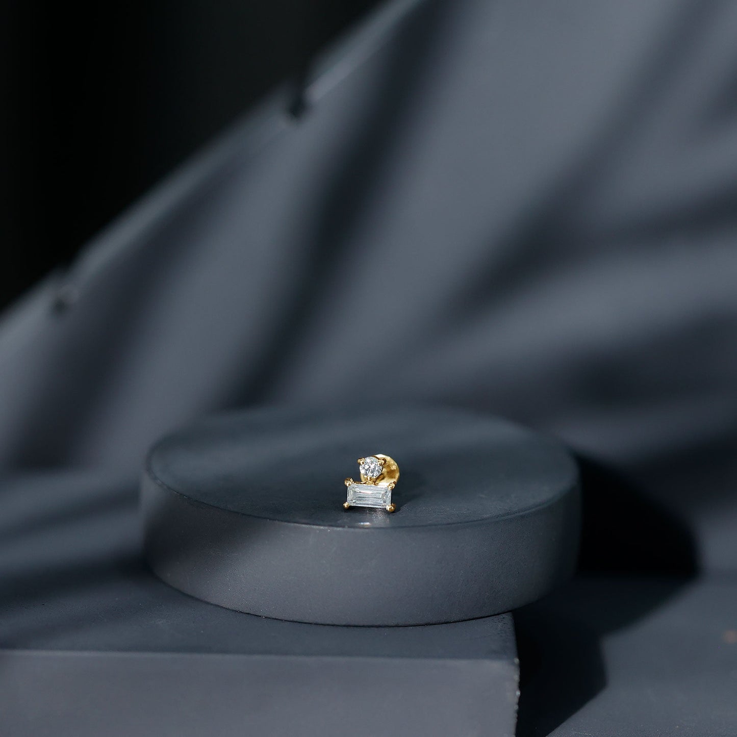 Baguette and Round Cut Moissanite Tragus Earring