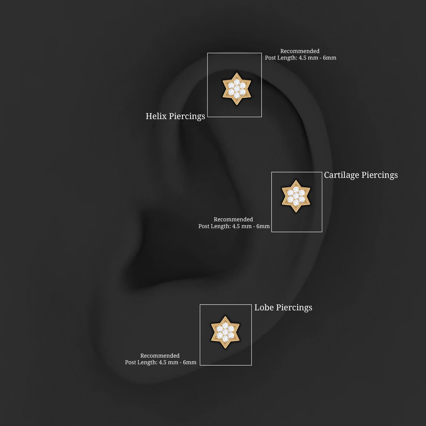 Round Moissanite Star Earring for Cartilage Piercing