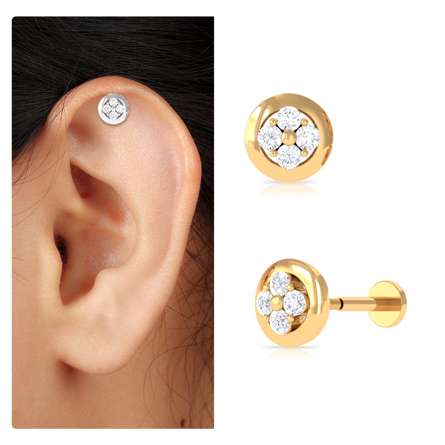 Moissanite Cluster Earring for Second Hole Piercing