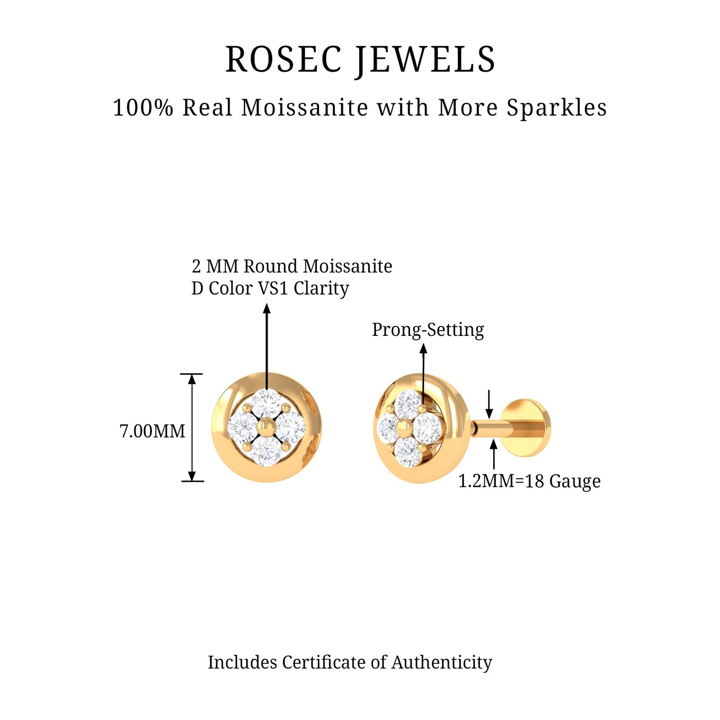 Moissanite Cluster Earring for Second Hole Piercing