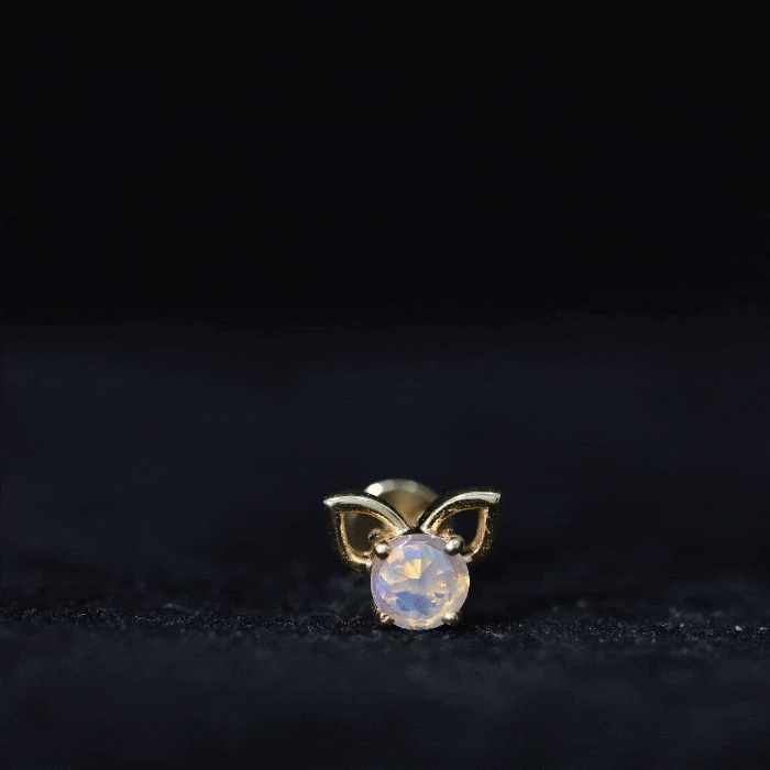 Round Ethiopian Opal Cute Cat Cartilage Earring