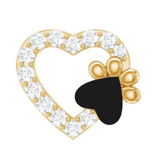 Certified Moissanite Paw and Heart Cartilage Earring with Enamel