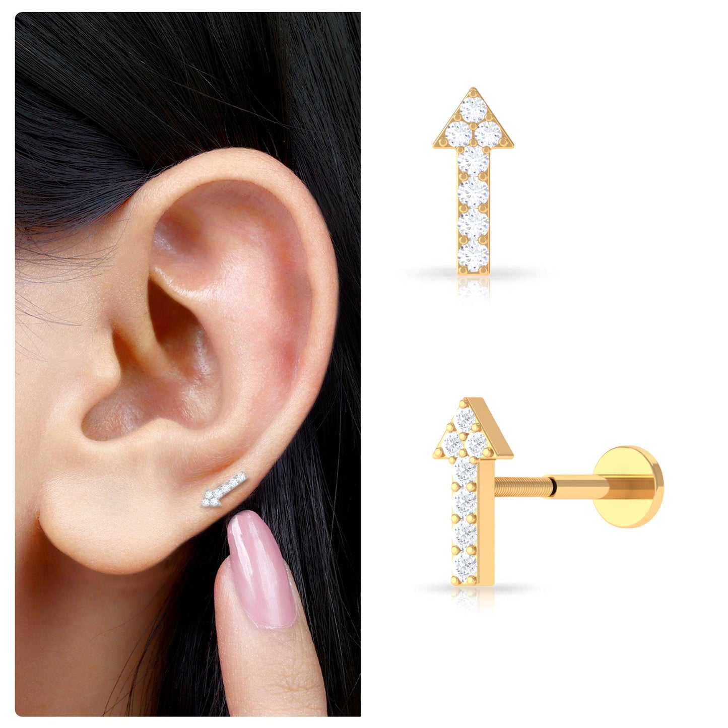 Minimal Diamond Arrow Forward Helix Earring