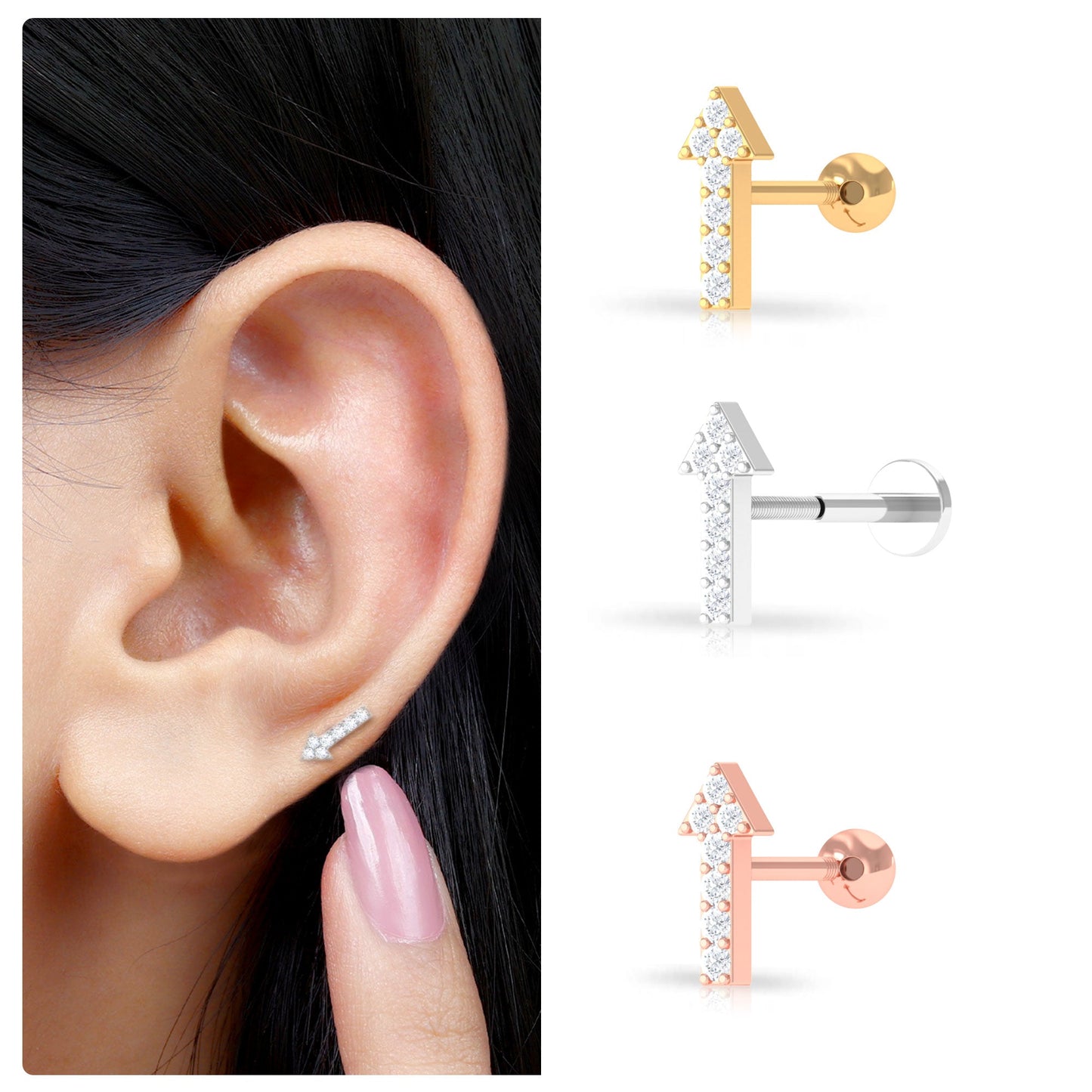Minimal Diamond Arrow Forward Helix Earring