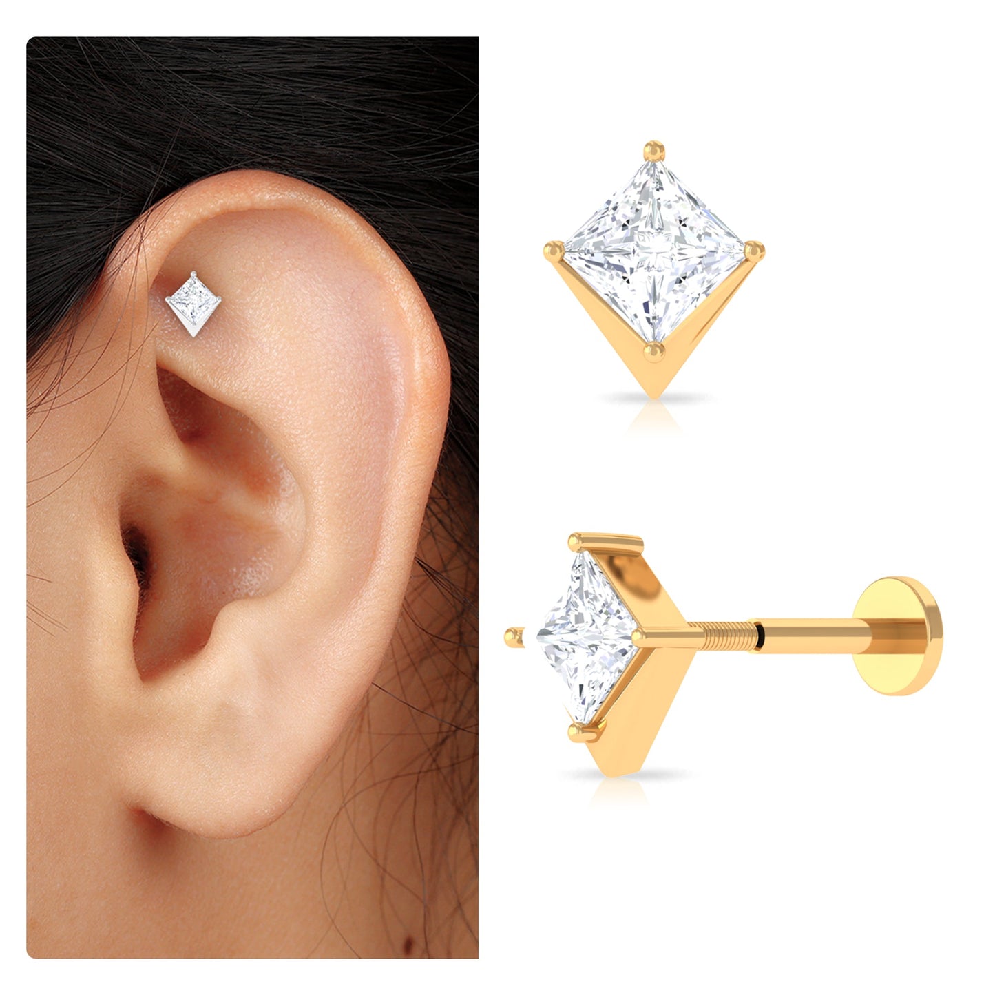 Princess Cut Moissanite Tragus Earring for Women