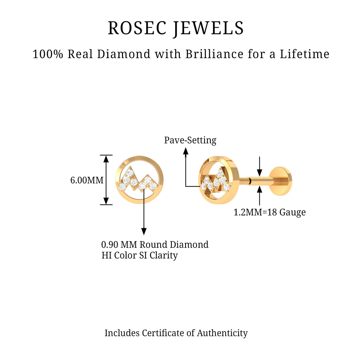 Genuine Diamond Unique Circle Earring for Cartilage Piercing