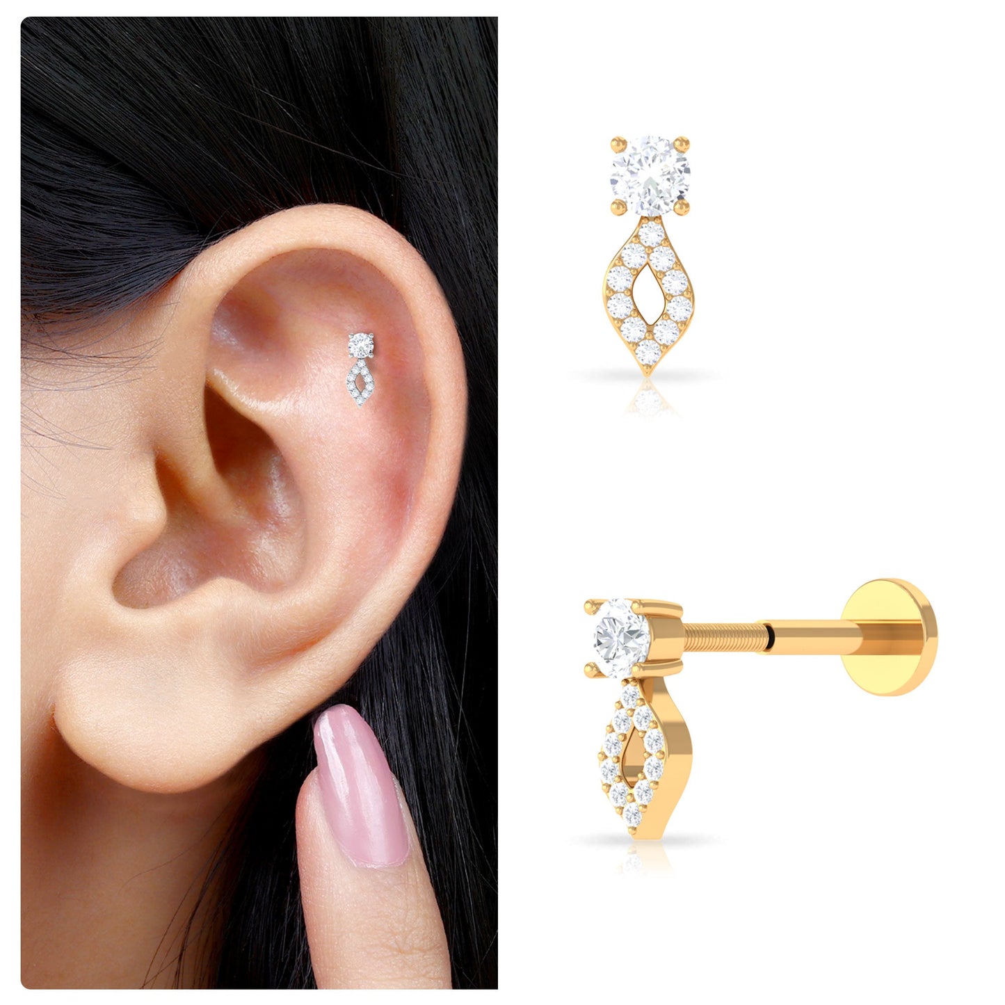 Natural Diamond Unique Tragus Earring