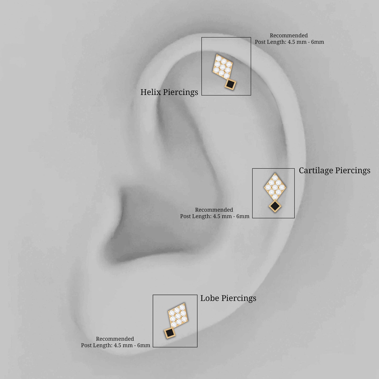 Genuine Diamond and Black Enamel Unique Helix Earring