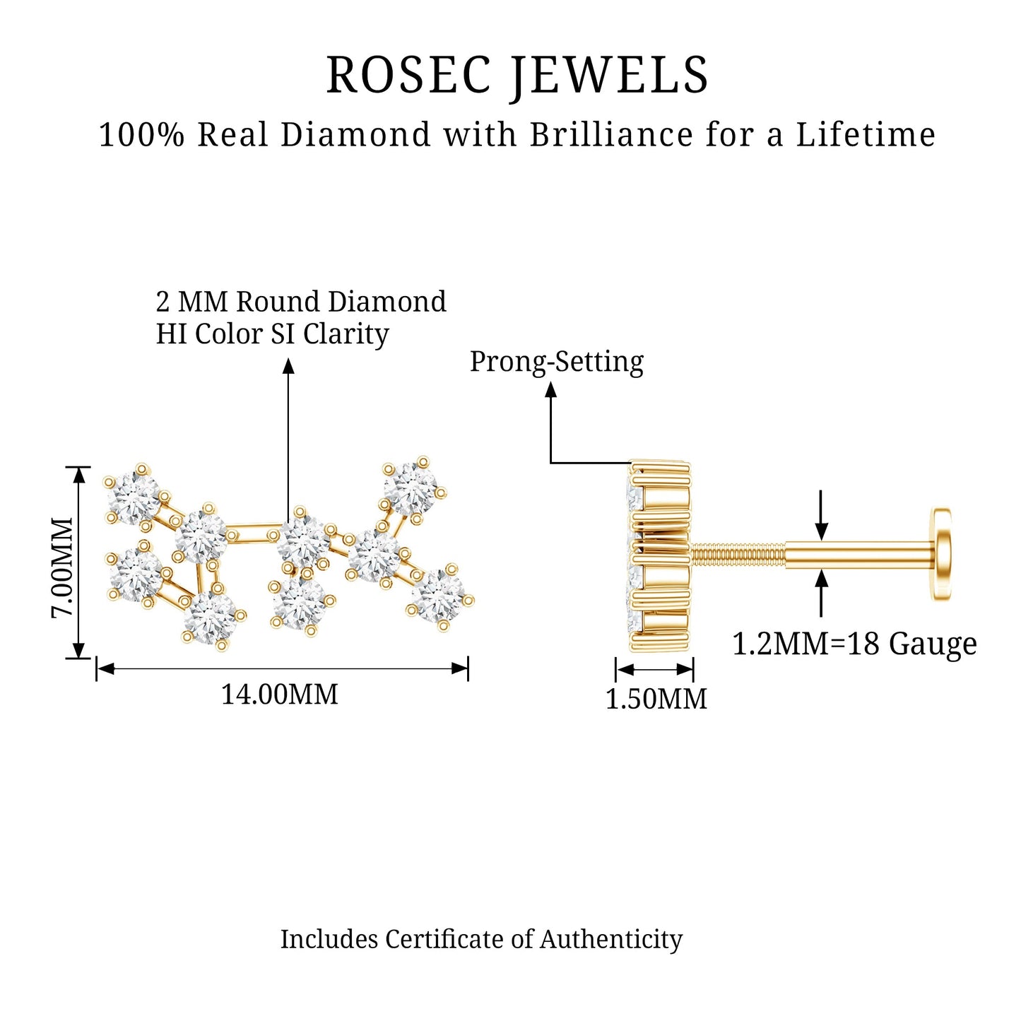 Diamond Sagittarius Zodiac Earring for Helix Piercing