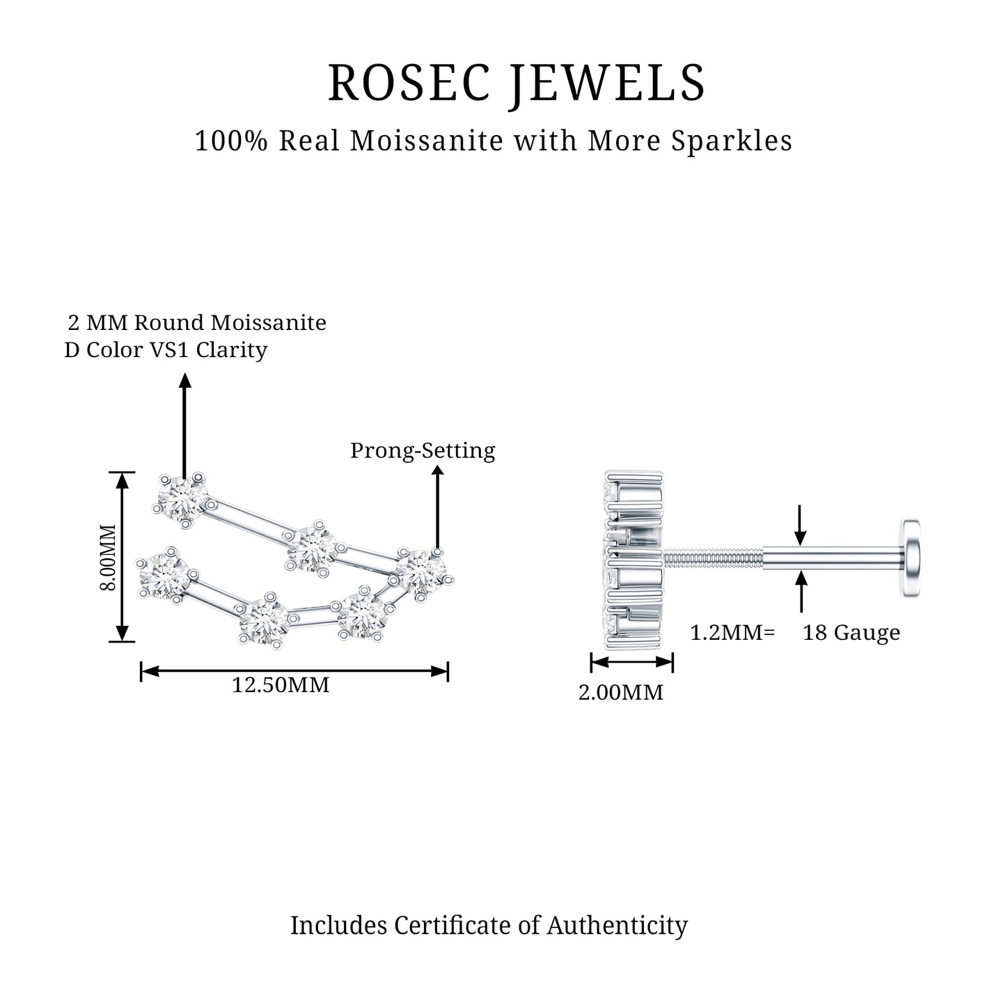 Certified Moissanite Capricorn Zodiac Ear Crawler Earring