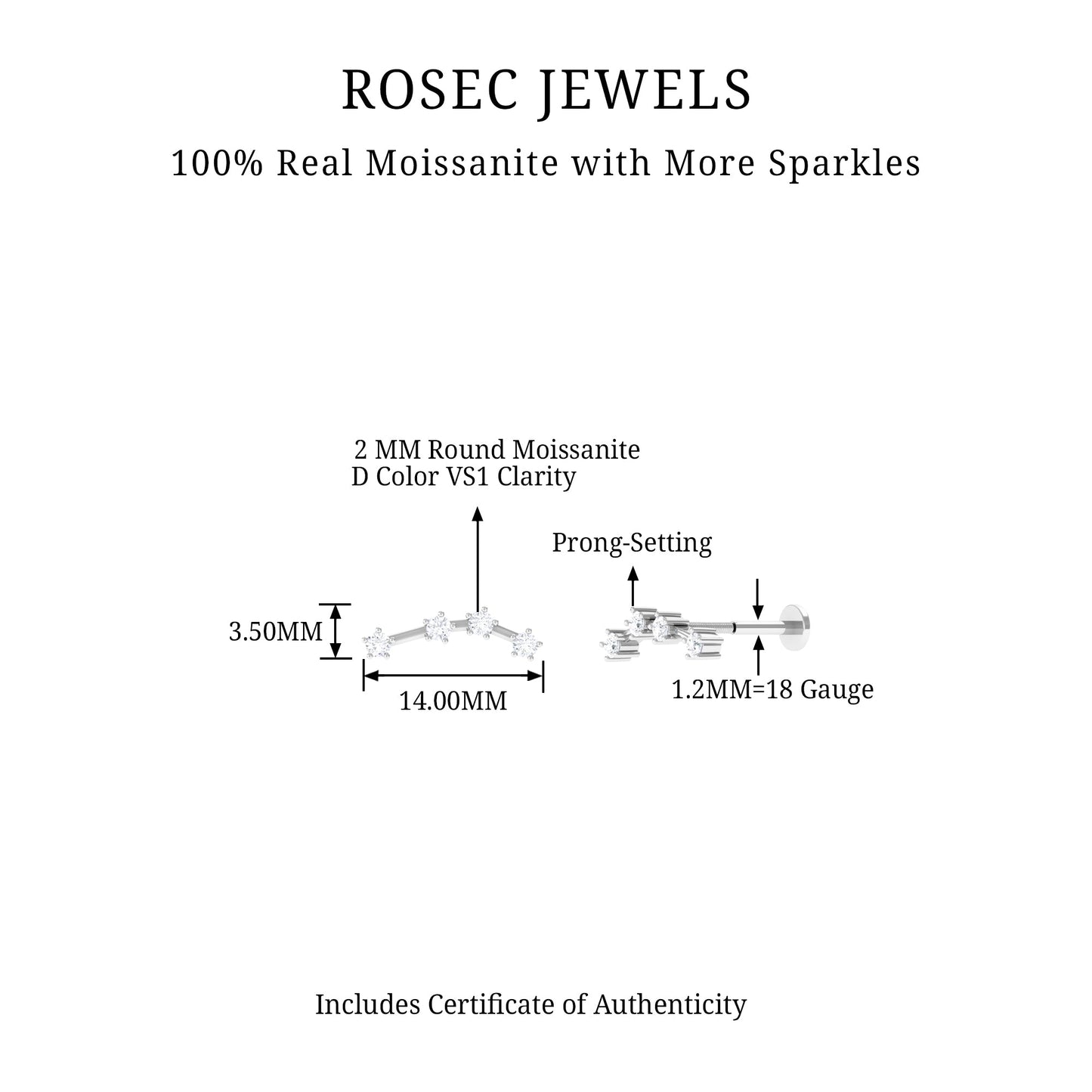Moissanite Ear Climber Aquarius Earring