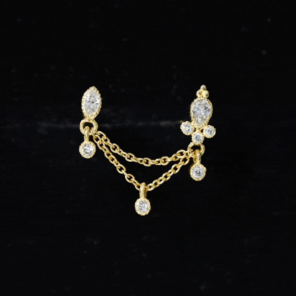 Certified Moissanite Double Chain Earring for Helix Piercing