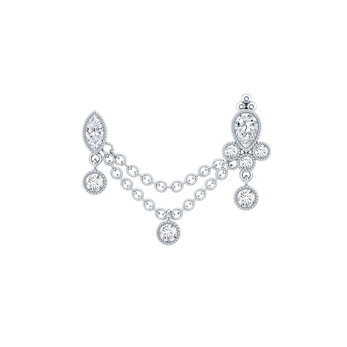 Certified Moissanite Double Chain Earring for Helix Piercing