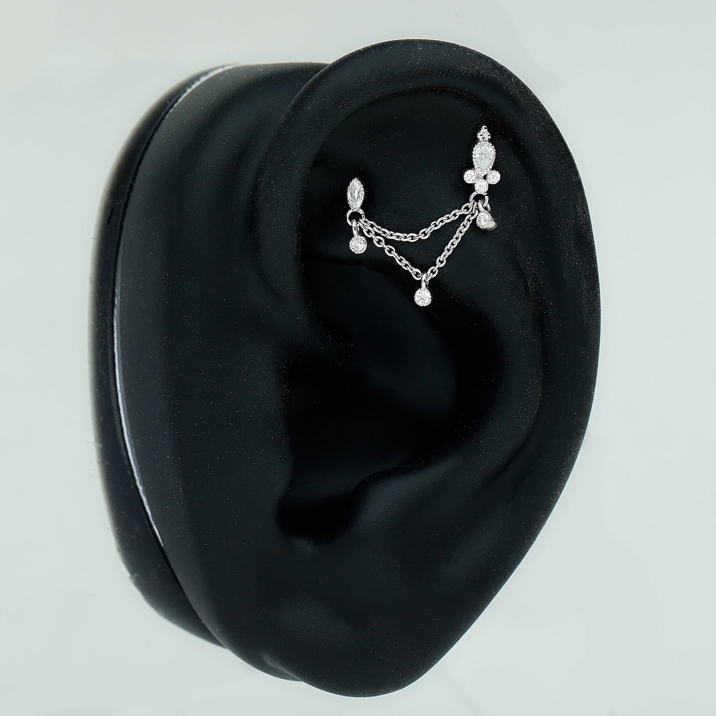 Certified Moissanite Double Chain Earring for Helix Piercing