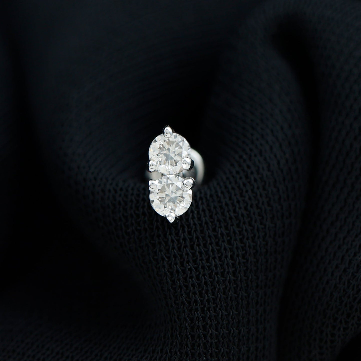 Minimalist Moissanite 2 Stone Earring for Tragus Piercing