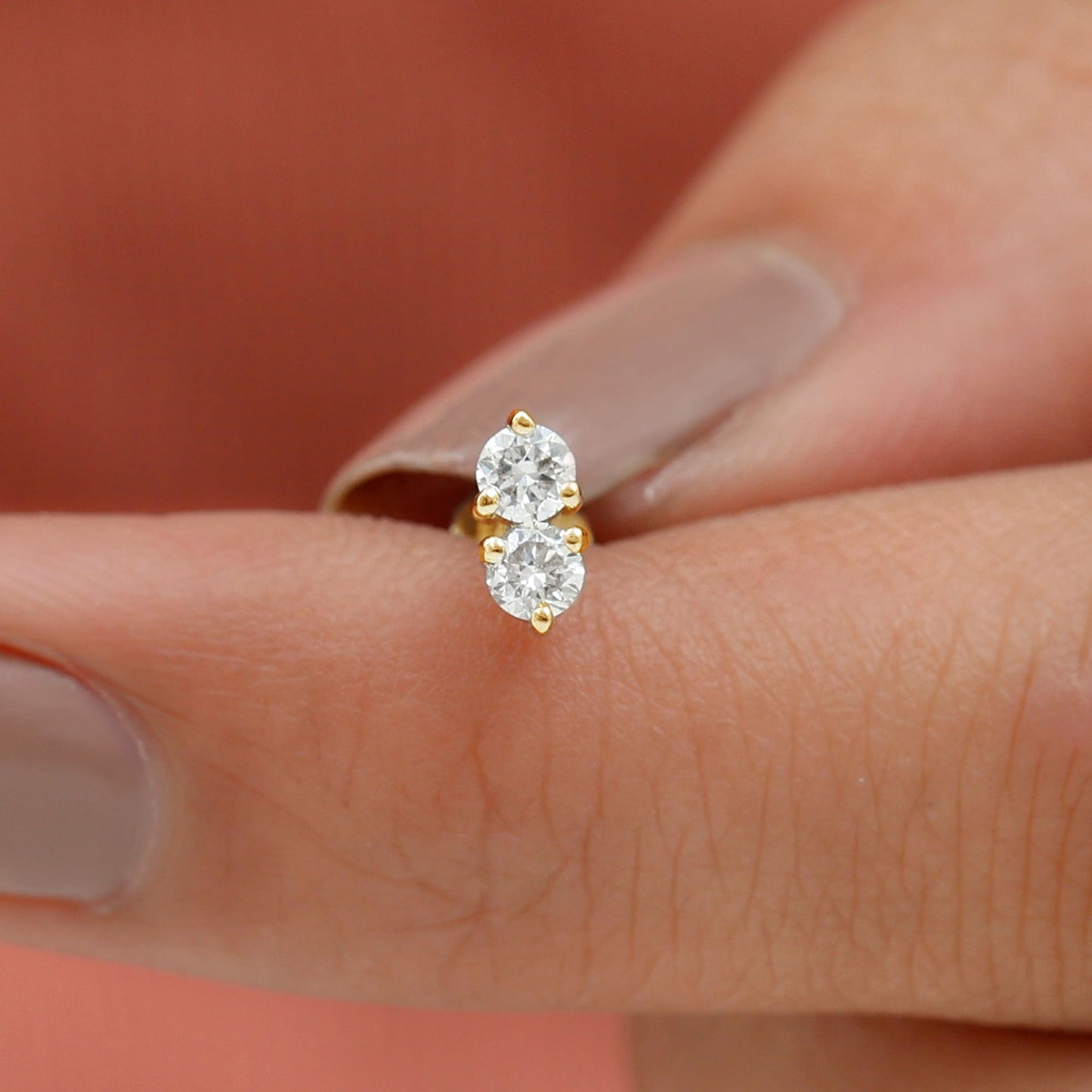 Minimalist Moissanite 2 Stone Earring for Tragus Piercing