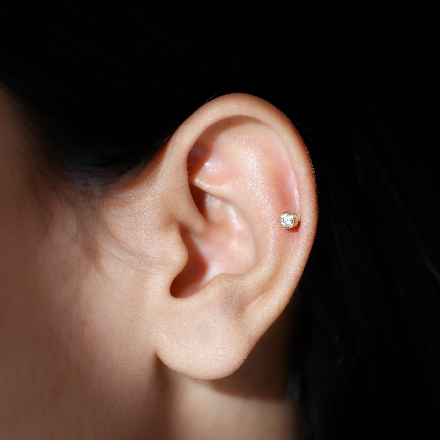 Dainty Moissanite Conch Cartilage Earring in Bezel Setting