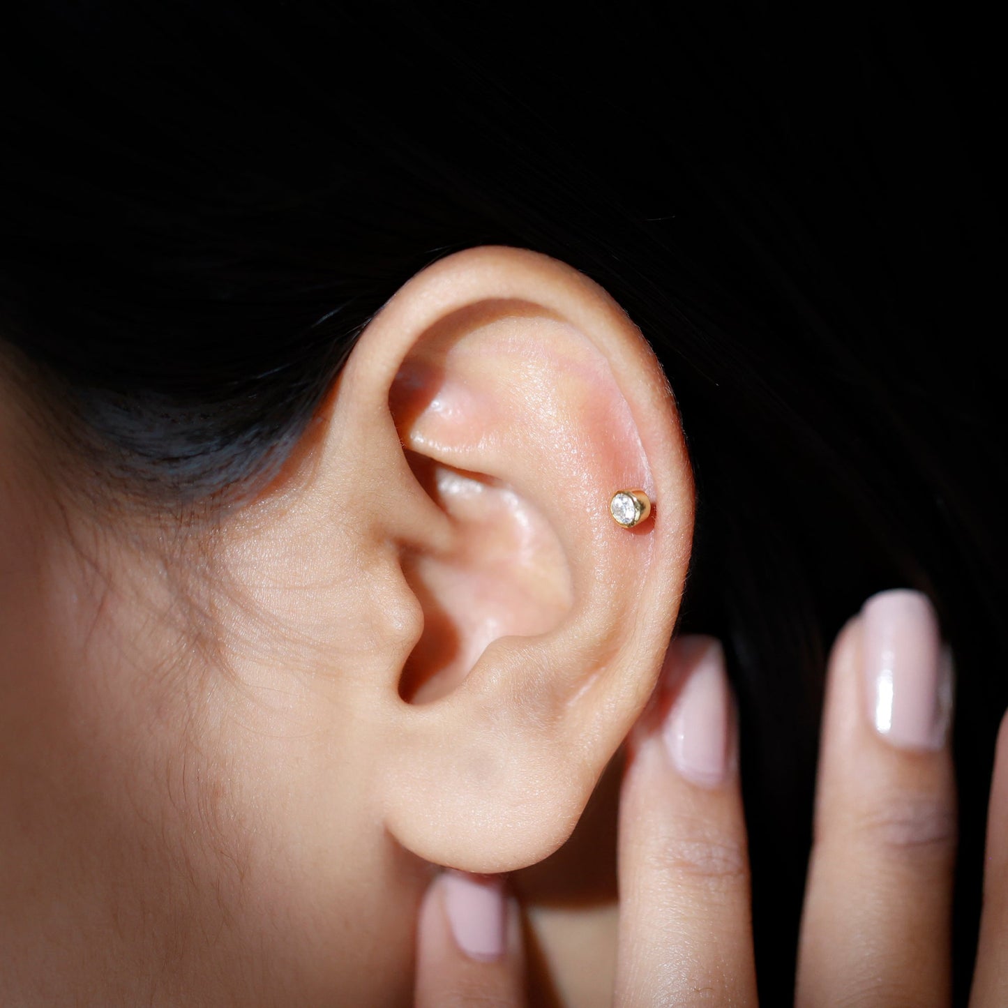 Dainty Moissanite Conch Cartilage Earring in Bezel Setting