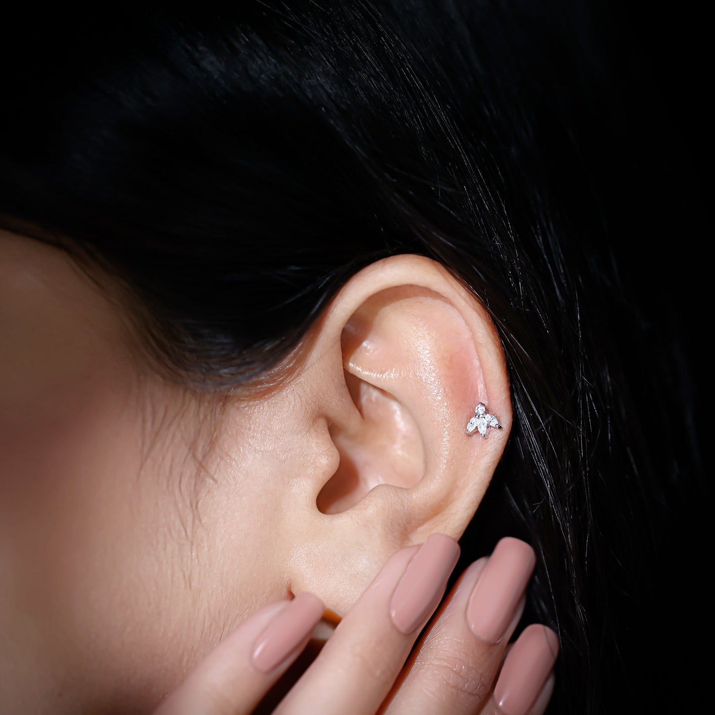 Certified Moissanite Leaf Piercing Earring