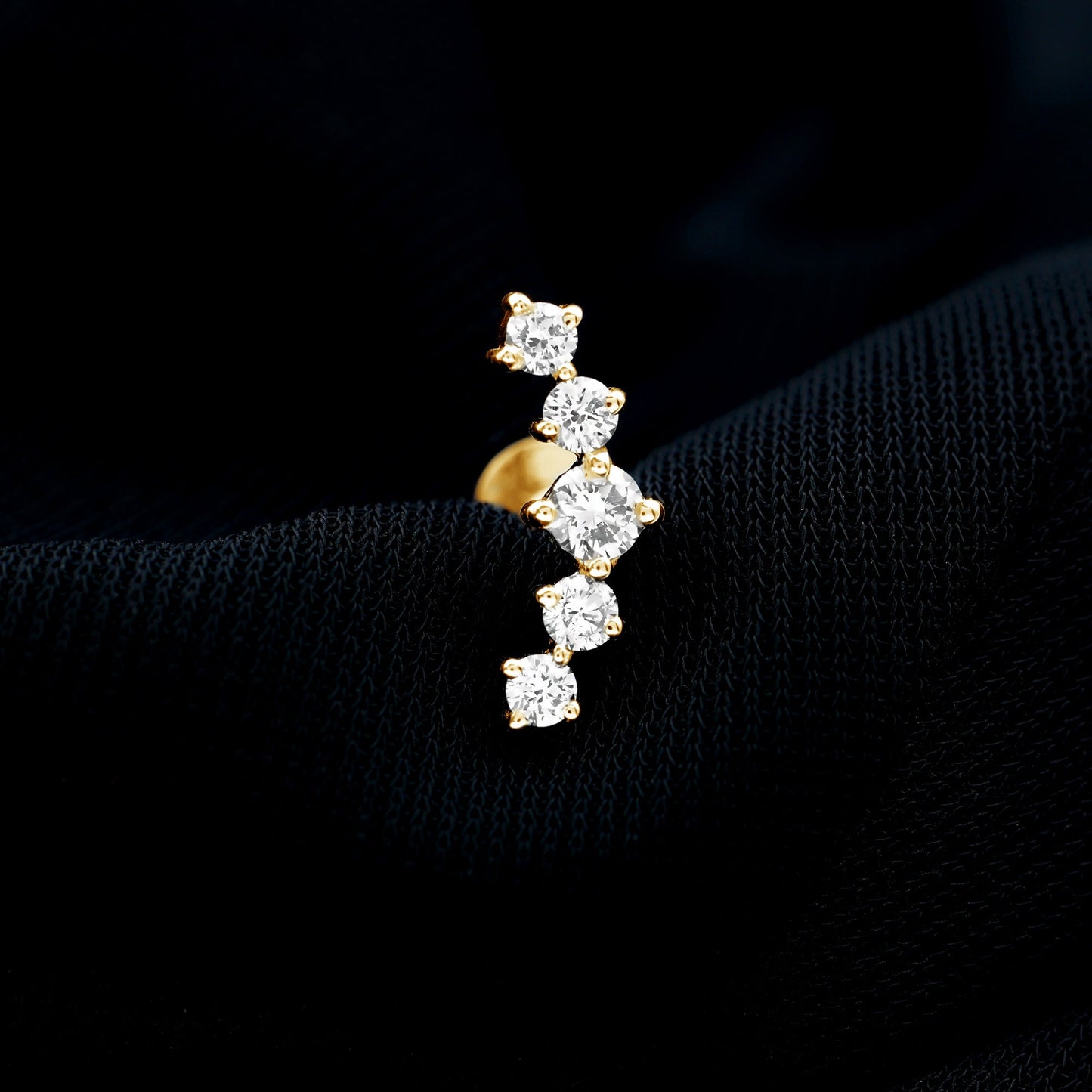 Certified Moissanite Curved Crawler Earring with Flat Back