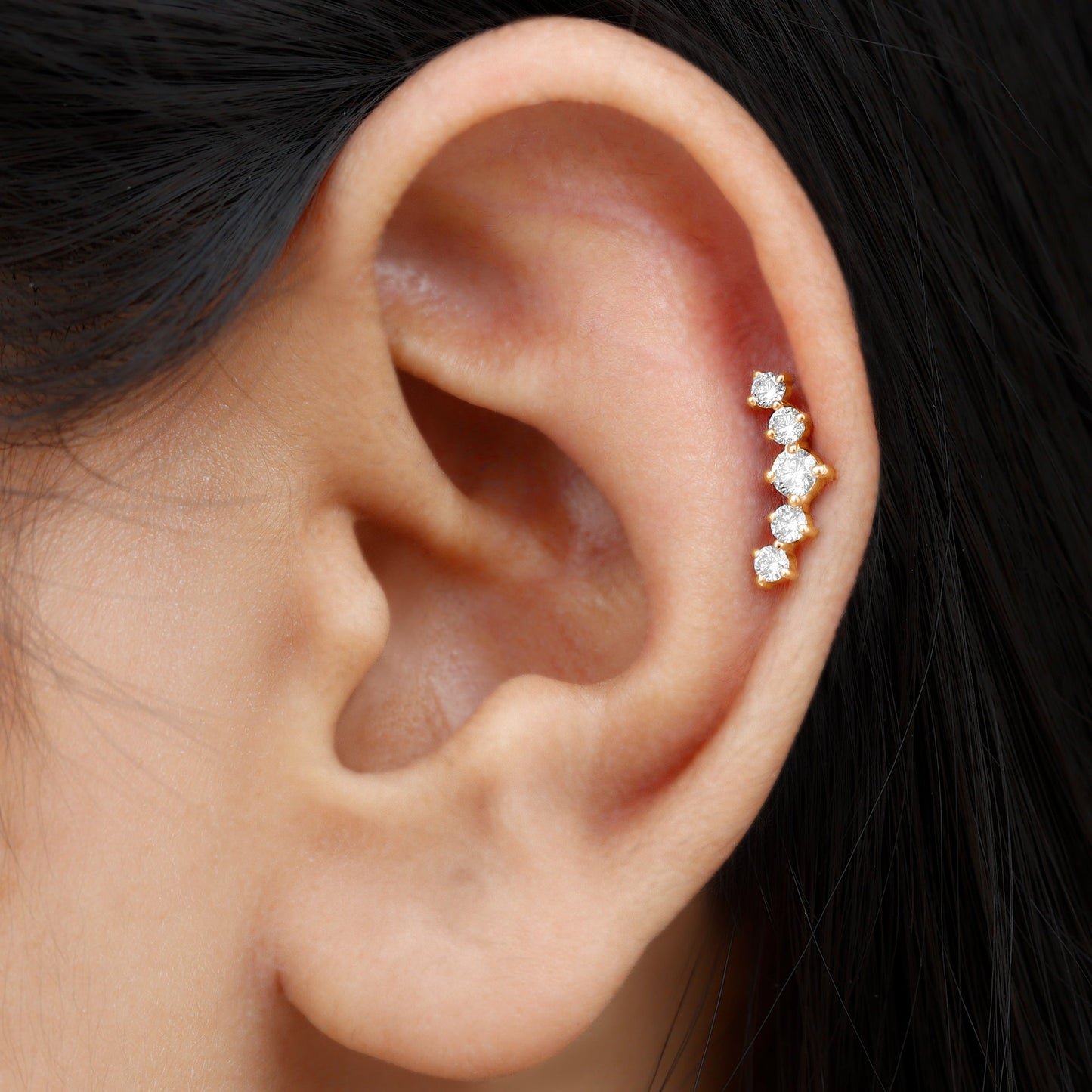 Certified Moissanite Curved Crawler Earring with Flat Back