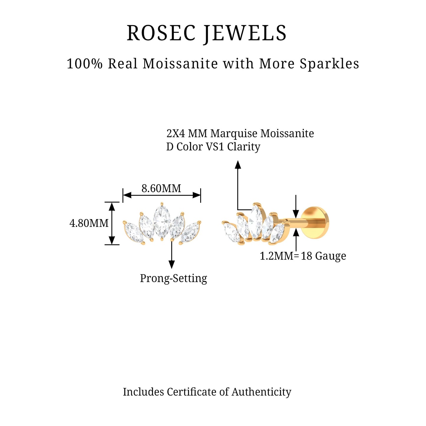 Marquise Moissanite Leaf Ear Crawler Earring