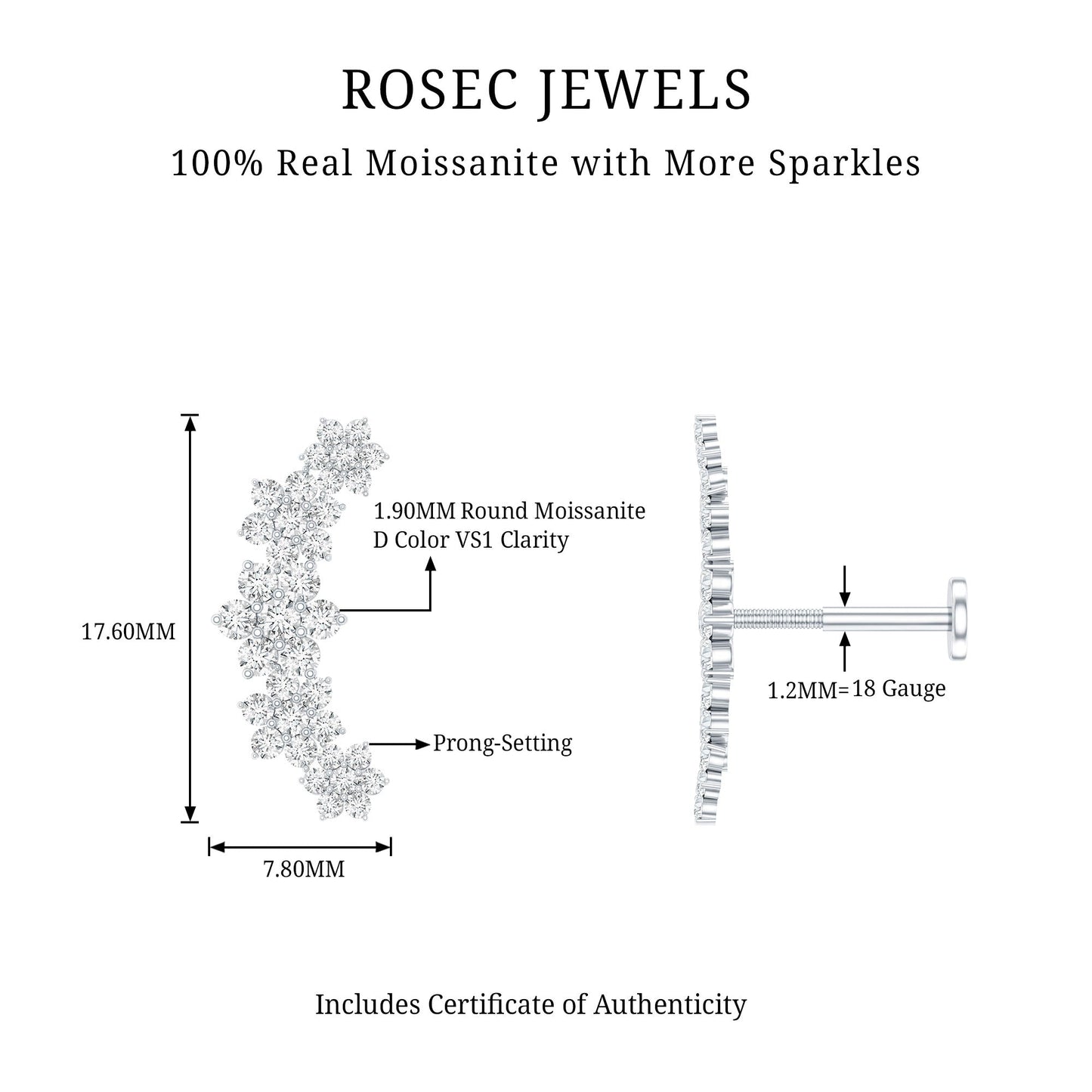 Exquisite Moissanite Flower Inspired Crawler Earring
