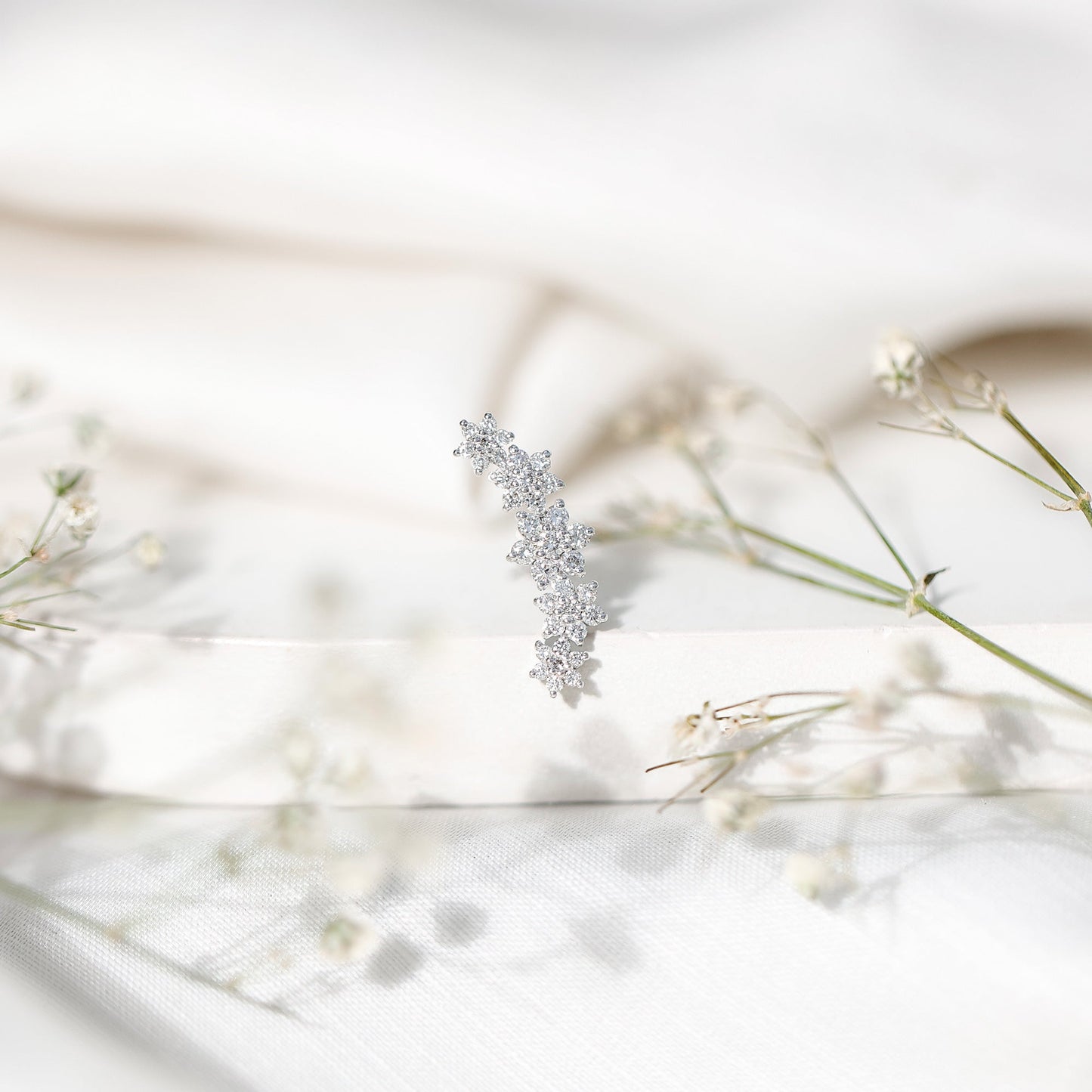 Exquisite Moissanite Flower Inspired Crawler Earring
