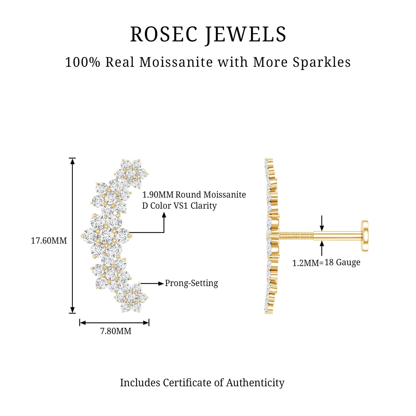 Exquisite Moissanite Flower Inspired Crawler Earring