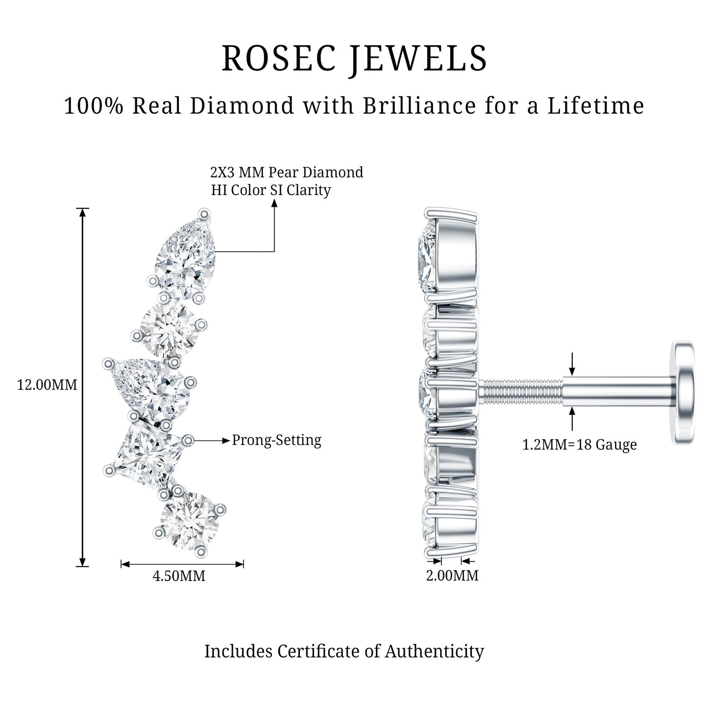 Unique Diamond Crawler Earring for Helix Piercing