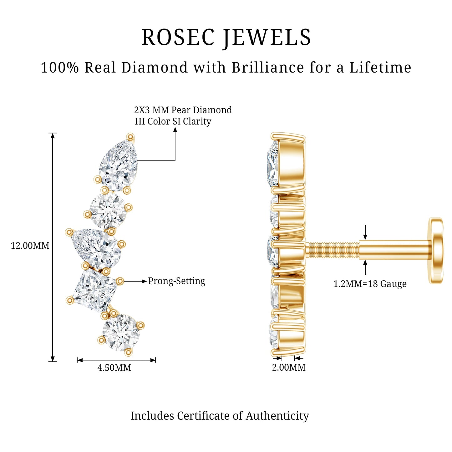 Unique Diamond Crawler Earring for Helix Piercing