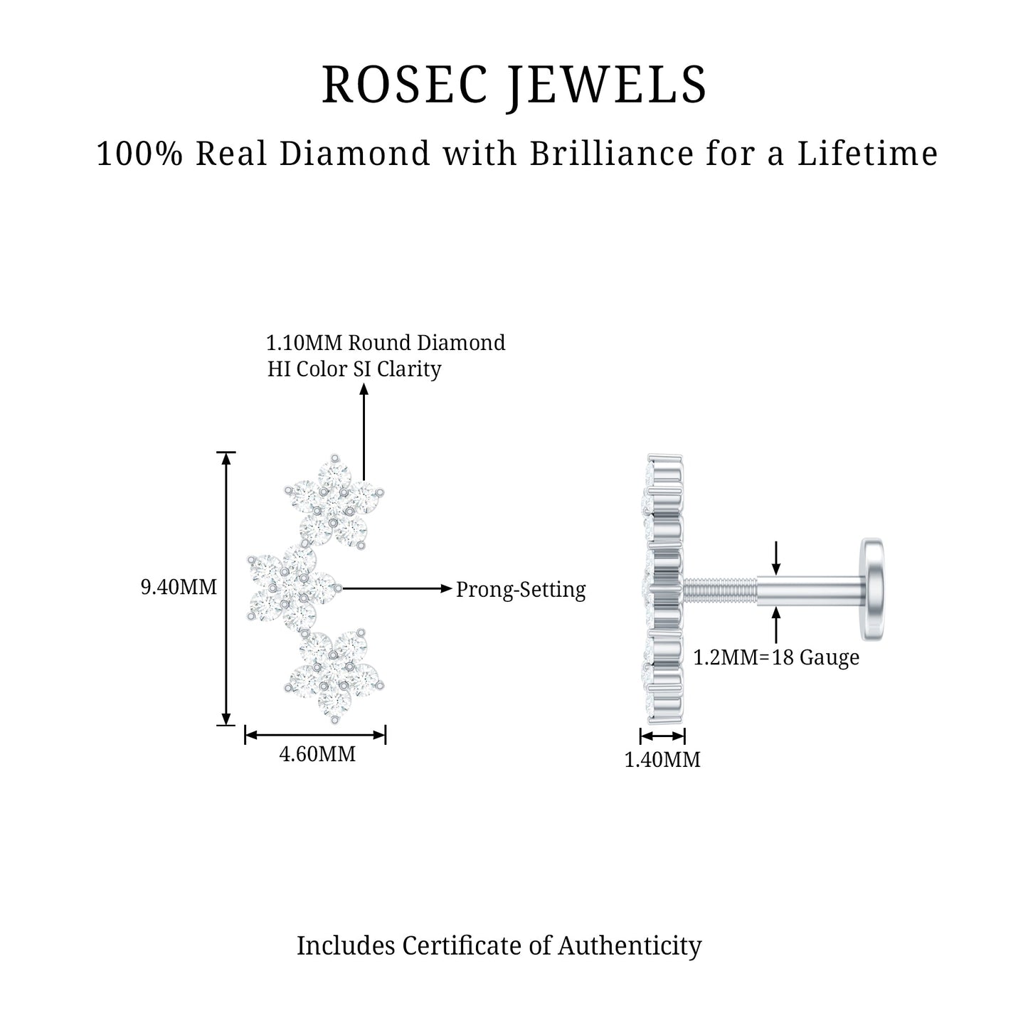 Helix Flower Crawler Earring with Diamond