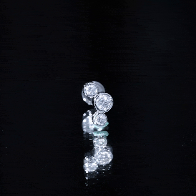 Bezel Set Diamond Three Stone Earring for Helix Piercing